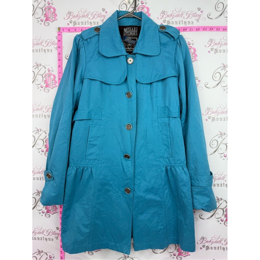 Millard Fillmore Women's Teal Button-Front Trench Coat belted